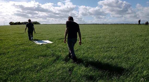 Performing a 'tick drag' at one of the project study sites Performing a 'tick drag'